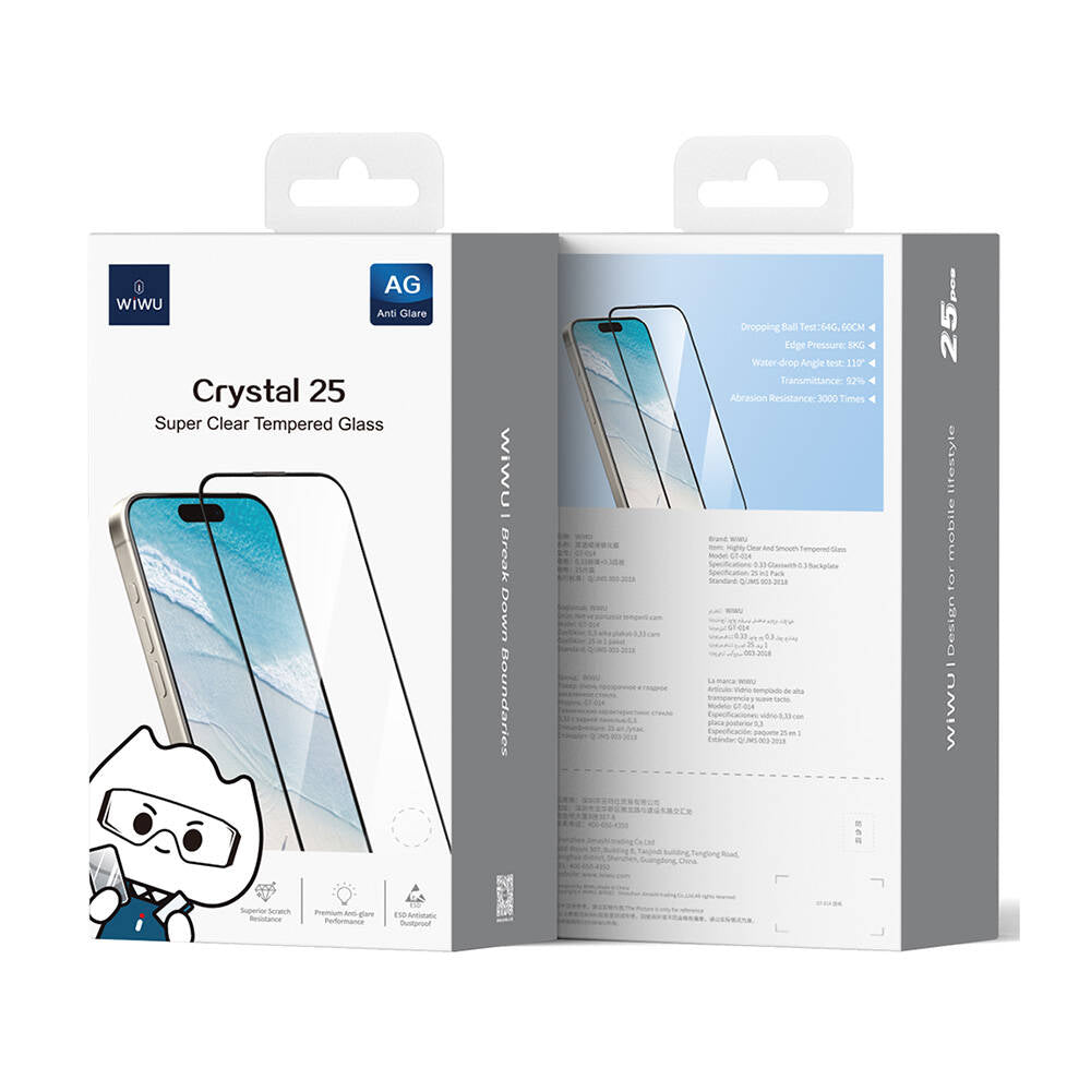 iPhone 15 Plus Wiwu GT-014 Polimer Oleofobik Kaplama Şeffaf Pürüzsüz Temperli Cam Ekran Koruyucu 25'li Paket