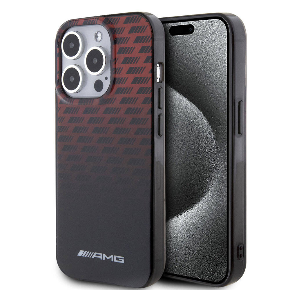iPhone 15 Pro Kılıf AMG orijinal Lisanslı Çift Katmanlı Küçük Logolu Dörtgen Şerit Desenli Kılıf