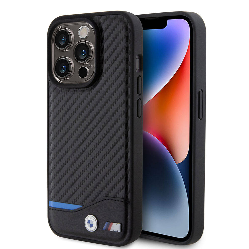 iPhone 15 Pro Kılıf BMW Orijinal Lisanslı M-safe Şarj Özellikli M Logolu PU Karbon Kılıf