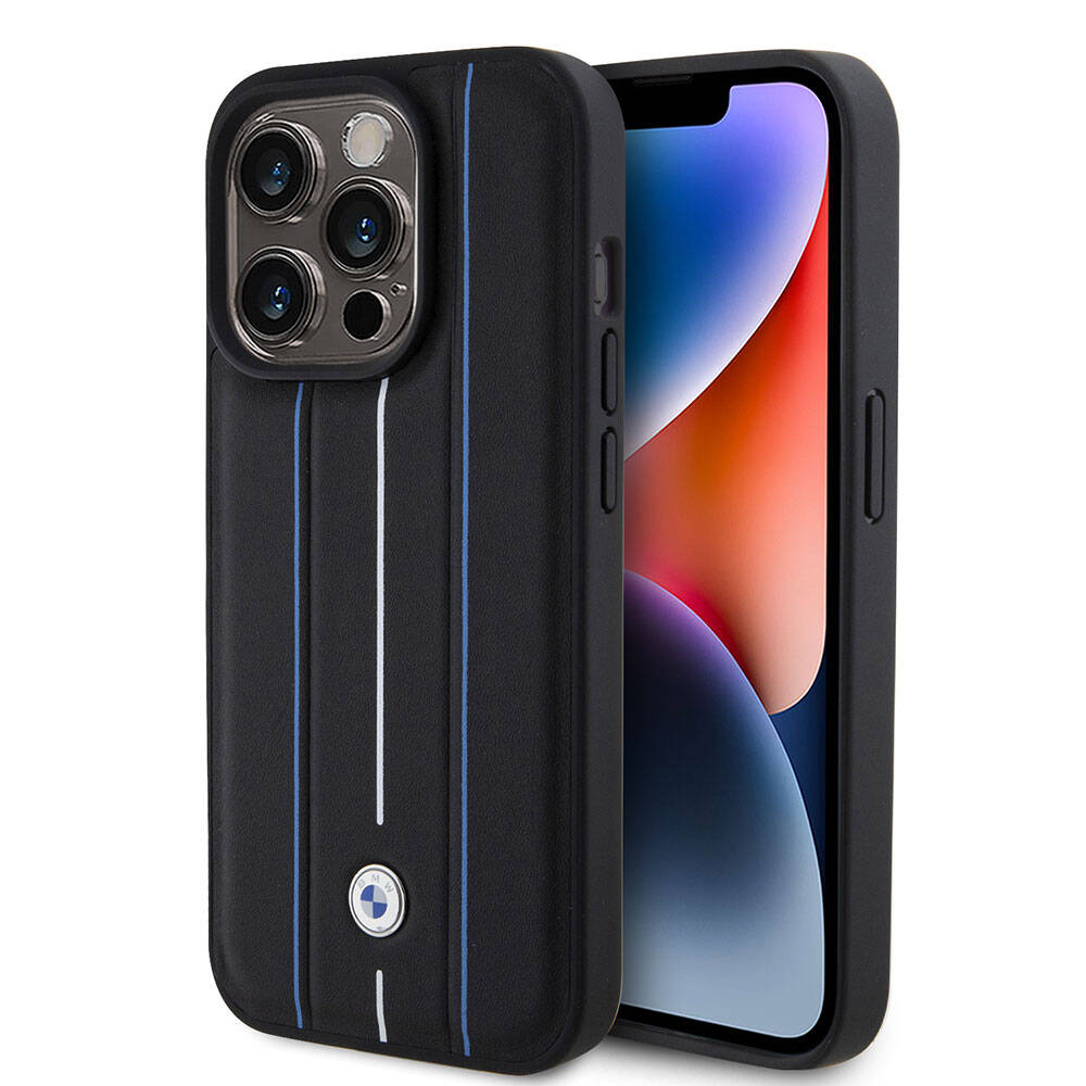 iPhone 15 Pro Kılıf BMW Deri Görünümlü Blue Lines Orijinal Lisanslı Kılıf