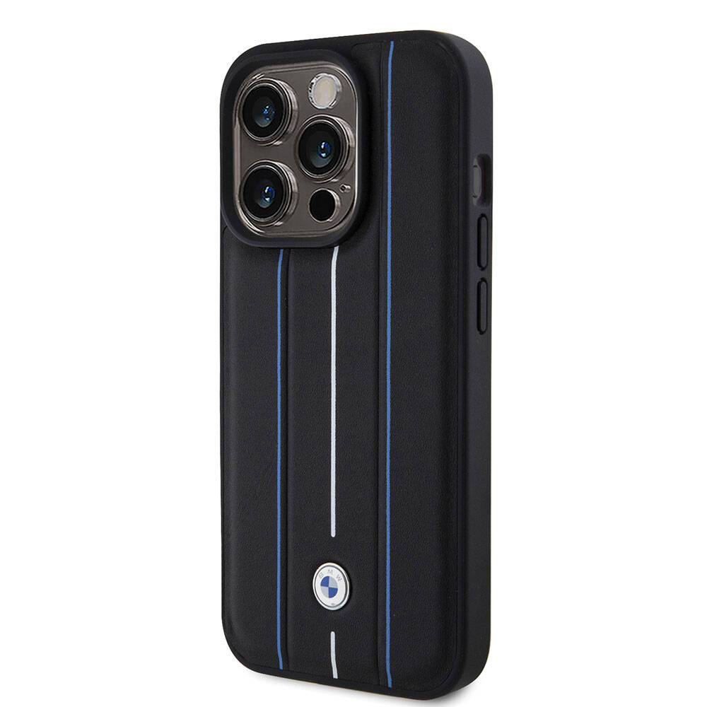 iPhone 15 Pro Kılıf BMW Deri Görünümlü Blue Lines Orijinal Lisanslı Kılıf