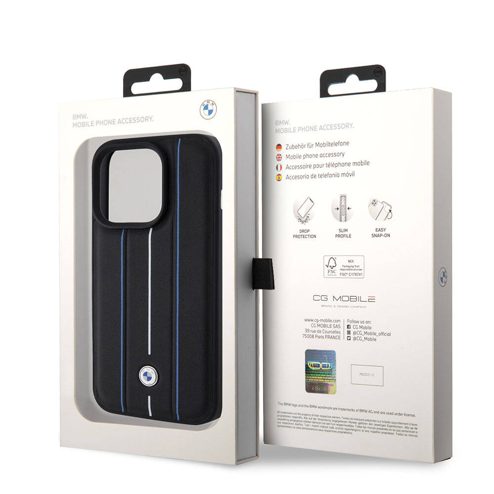 iPhone 15 Pro Kılıf BMW Deri Görünümlü Blue Lines Orijinal Lisanslı Kılıf