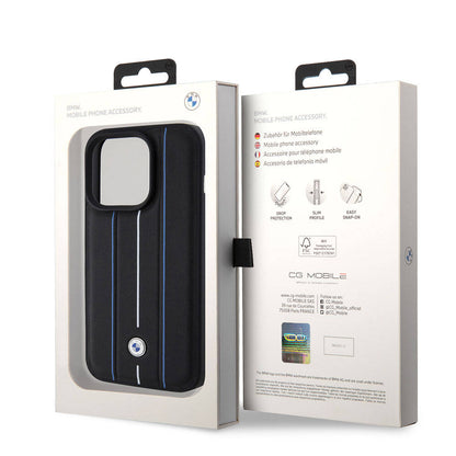 iPhone 15 Pro Kılıf BMW Deri Görünümlü Blue Lines Orijinal Lisanslı Kılıf