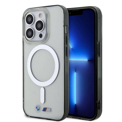 iPhone 15 Pro Kılıf BMW M-safe Şarj Özellikli Transparan Silver Ring Orijinal Lisanslı Kılıf