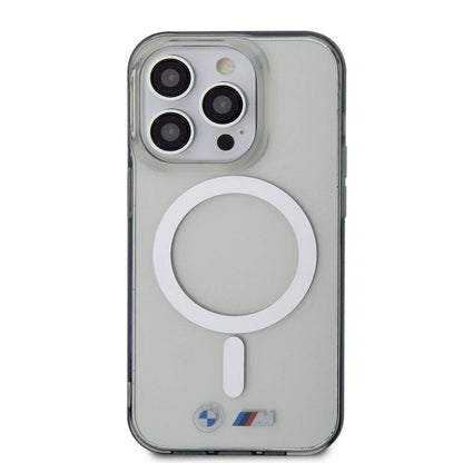 iPhone 15 Pro Kılıf BMW M-safe Şarj Özellikli Transparan Silver Ring Orijinal Lisanslı Kılıf