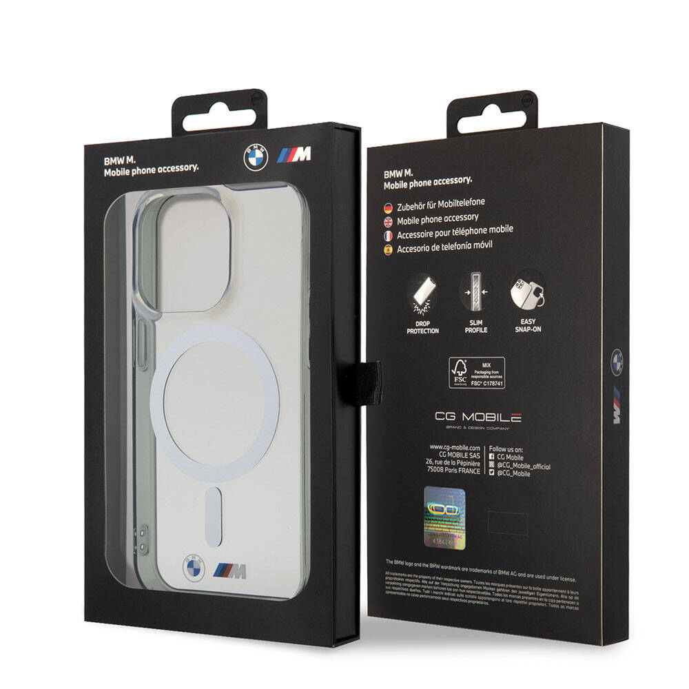 iPhone 15 Pro Kılıf BMW M-safe Şarj Özellikli Transparan Silver Ring Orijinal Lisanslı Kılıf