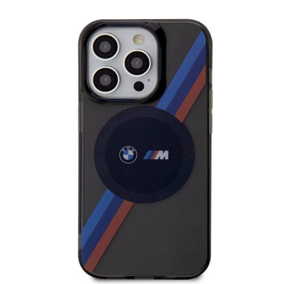 iPhone 15 Pro Kılıf BMW M-safe Şarj Özellikli Transparan Tricolor Stripes Orijinal Lisanslı Kılıf