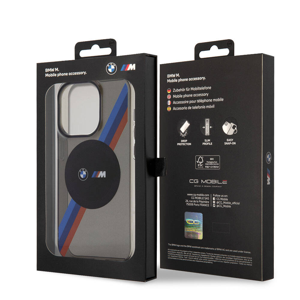 iPhone 15 Pro Kılıf BMW M-safe Şarj Özellikli Transparan Tricolor Stripes Orijinal Lisanslı Kılıf