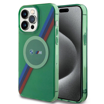 iPhone 15 Pro Kılıf BMW M-safe Şarj Özellikli Transparan Tricolor Stripes Orijinal Lisanslı Kılıf
