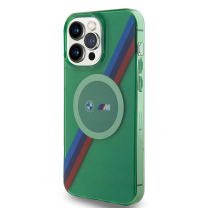 iPhone 15 Pro Kılıf BMW M-safe Şarj Özellikli Transparan Tricolor Stripes Orijinal Lisanslı Kılıf
