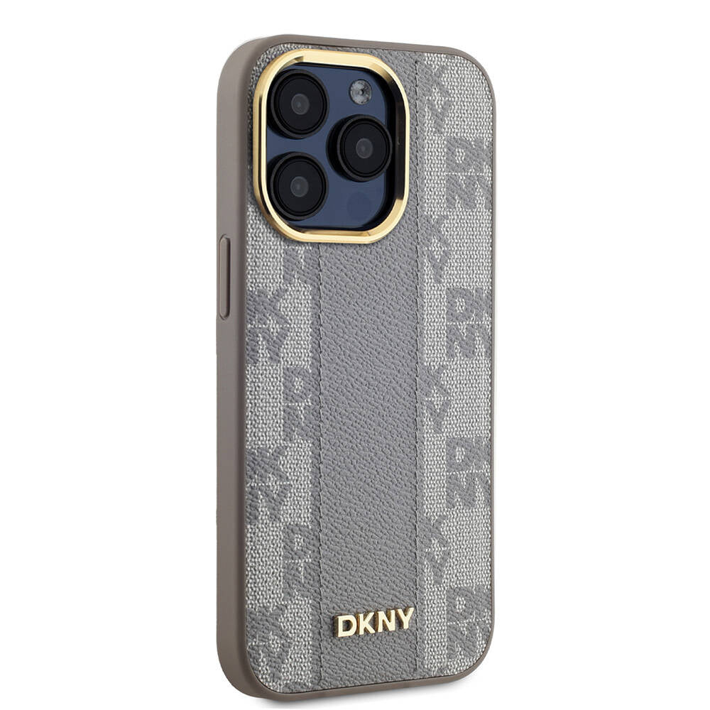 iPhone 15 Pro Kılıf DKNY orijinal Lisanslı M-safe Şarj Özellikli 3D Yazılı Checkered Pattern Kılıf