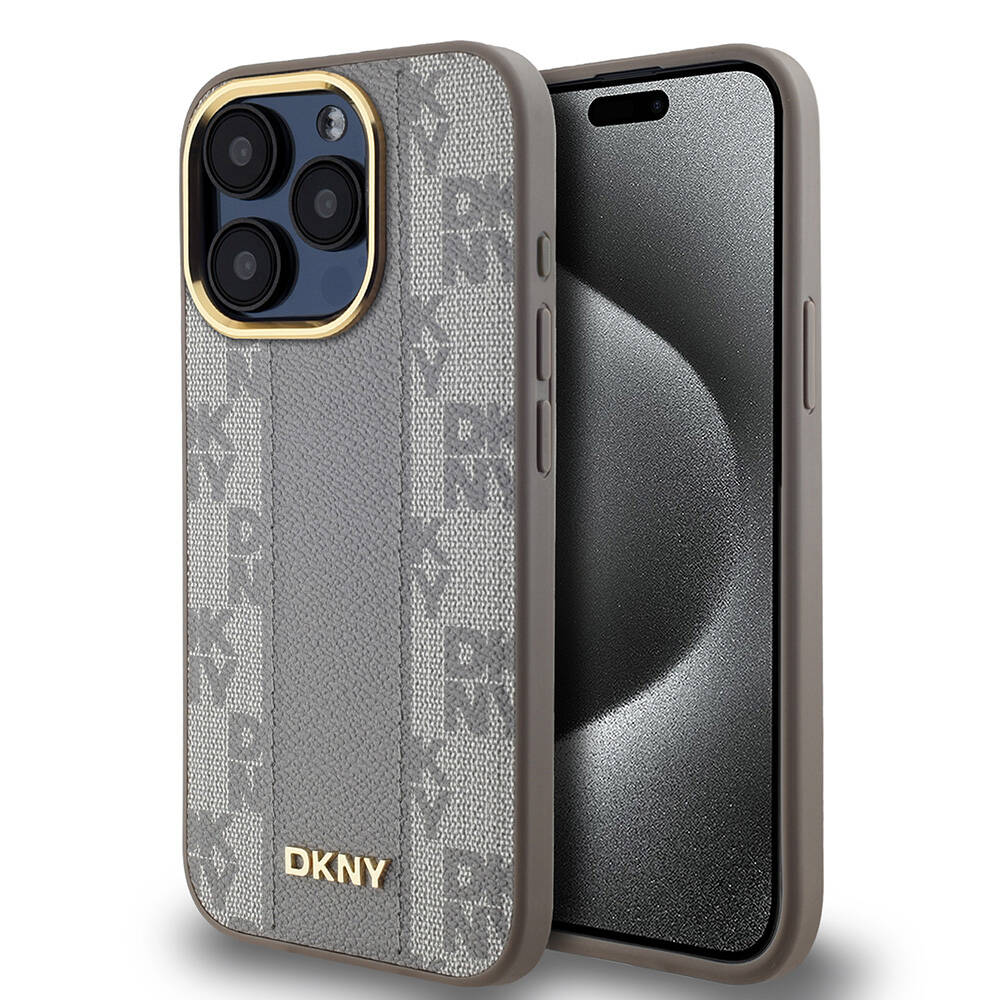 iPhone 15 Pro Kılıf DKNY orijinal Lisanslı M-safe Şarj Özellikli 3D Yazılı Checkered Pattern Kılıf