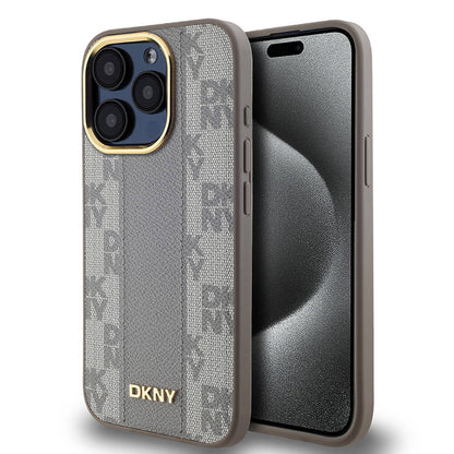 iPhone 15 Pro Kılıf DKNY Orjinal Lisanslı M-safe Şarj Özellikli 3D Yazılı Checkered Pattern Kılıf