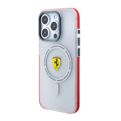 iPhone 15 Pro Kılıf Ferrari Orijinal Lisanslı M-safe Şarj Özellikli Kontrast Bumper SF Ring Kılıf