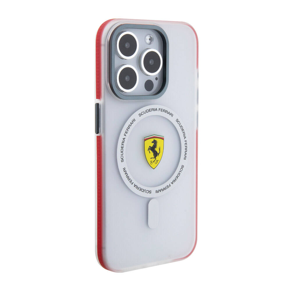 iPhone 15 Pro Kılıf Ferrari Orijinal Lisanslı M-safe Şarj Özellikli Kontrast Bumper SF Ring Kılıf