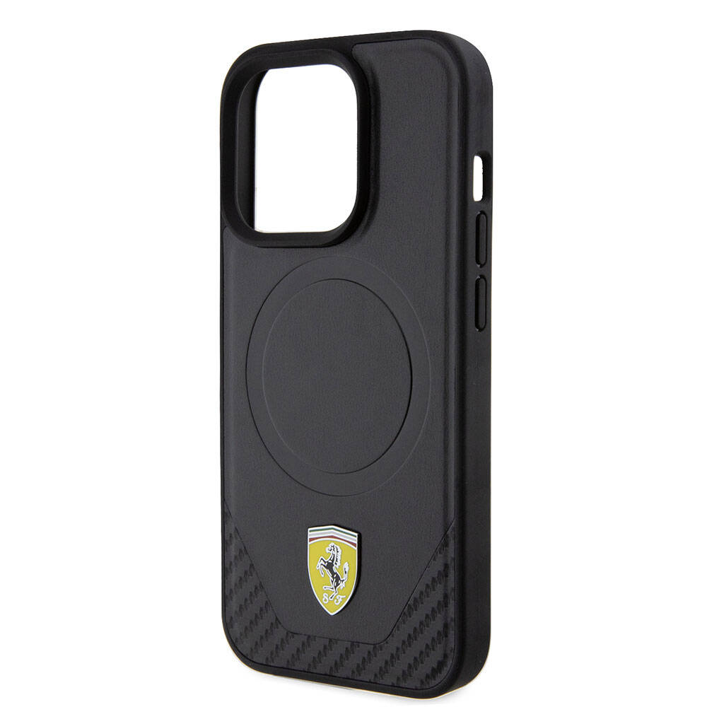 iPhone 15 Pro Kılıf Ferrari Orijinal Lisanslı M-safe Şarj Özellikli Metal Logolu PU Karbon Kılıf