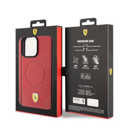 iPhone 15 Pro Kılıf Ferrari Orijinal Lisanslı M-safe Şarj Özellikli Metal Logolu PU Karbon Kılıf