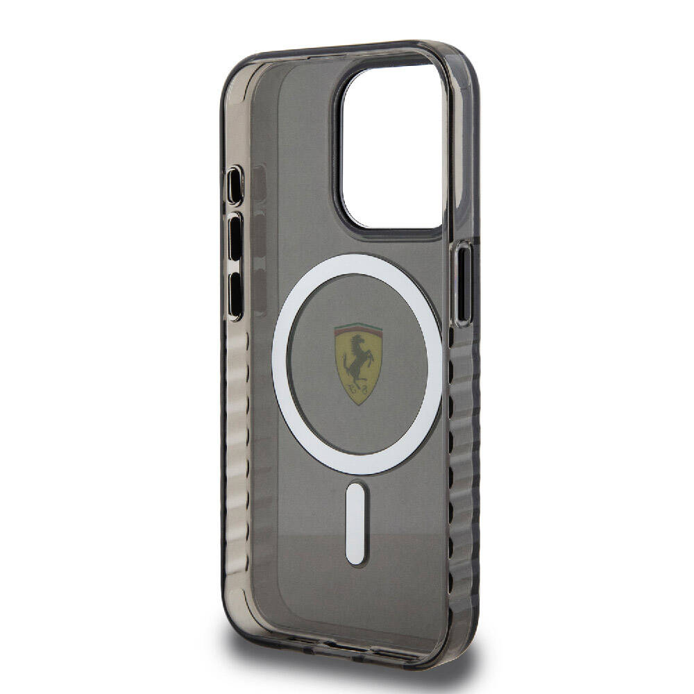 iPhone 15 Pro Kılıf Ferrari Orijinal Lisanslı M-safe Şarj Özellikli Tırtıklı Kenar Tasarımlı Ortalanmış Logo Kılıf
