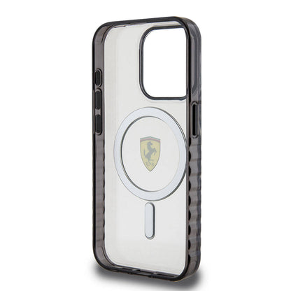 iPhone 15 Pro Kılıf Ferrari Orijinal Lisanslı M-safe Şarj Özellikli Tırtıklı Kenar Tasarımlı Ortalanmış Logo Kılıf