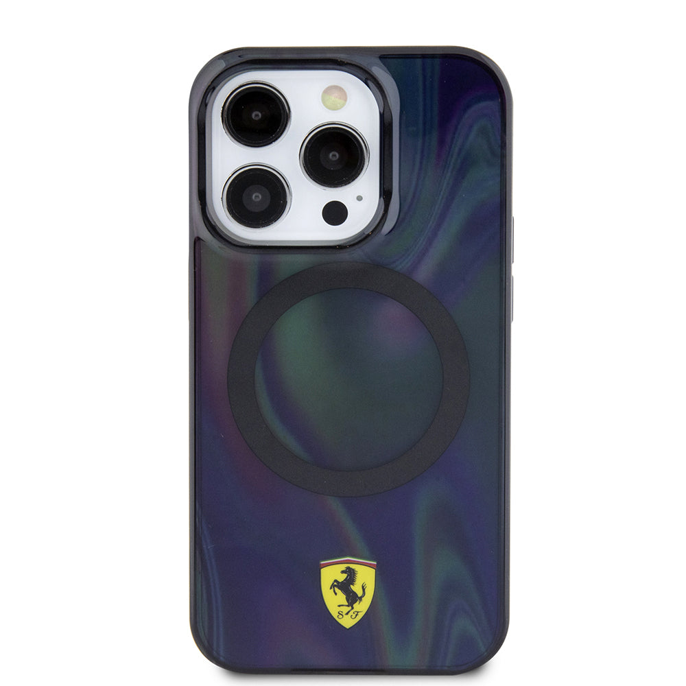 iPhone 15 Pro Kılıf Ferrari Orijinal Lisanslı M-safe Şarj Özellikli Transparan Renk Geçişli Iridescent Kılıf