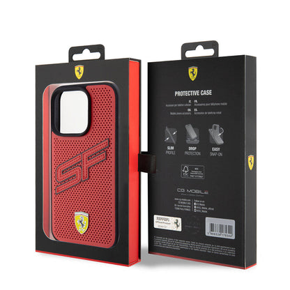 iPhone 15 Pro Kılıf Ferrari Orijinal Lisanslı PU Delikli Arka Yüzey Metal Logolu Dikişli Büyük SF Yazılı Kılıf