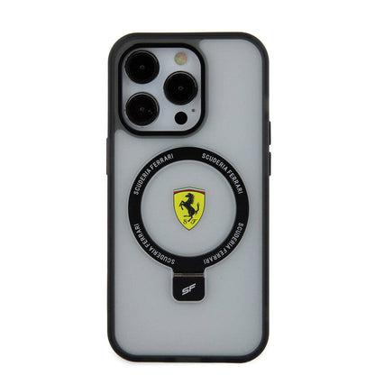 iPhone 15 Pro Kılıf Ferrari M-safe Şarj Özellikli Standlı Buzlu Yüzey Dizayn Kılıf