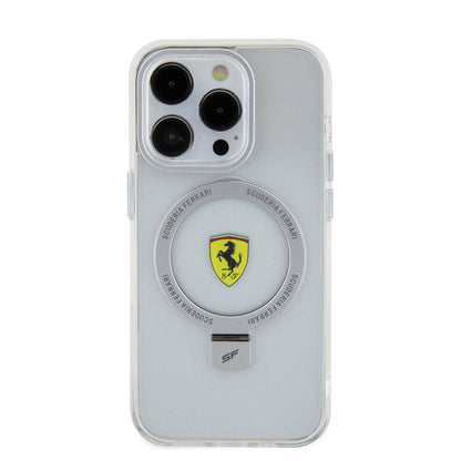 iPhone 15 Pro Kılıf Ferrari M-safe Şarj Özellikli Standlı Buzlu Yüzey Dizayn Kılıf