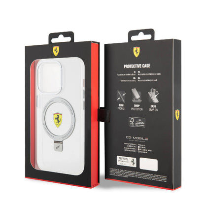 iPhone 15 Pro Kılıf Ferrari M-safe Şarj Özellikli Standlı Buzlu Yüzey Dizayn Kılıf