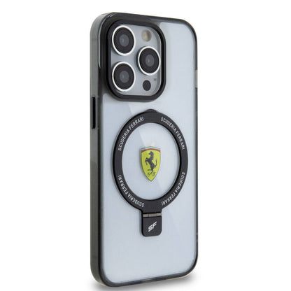 iPhone 15 Pro Kılıf Ferrari M-safe Şarj Özellikli Standlı Buzlu Yüzey Dizayn Kılıf