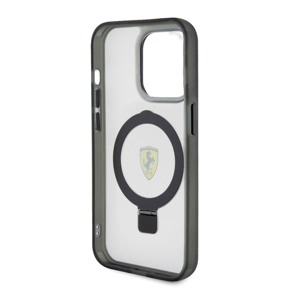 iPhone 15 Pro Kılıf Ferrari M-safe Şarj Özellikli Standlı Buzlu Yüzey Dizayn Kılıf