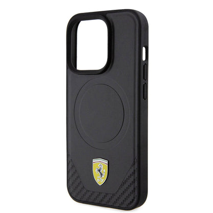 iPhone 15 Pro Kılıf Ferrari orijinal Lisanslı M-safe Şarj Özellikli Metal Logolu PU Karbon Kılıf