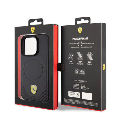 iPhone 15 Pro Kılıf Ferrari orijinal Lisanslı M-safe Şarj Özellikli Metal Logolu PU Karbon Kılıf