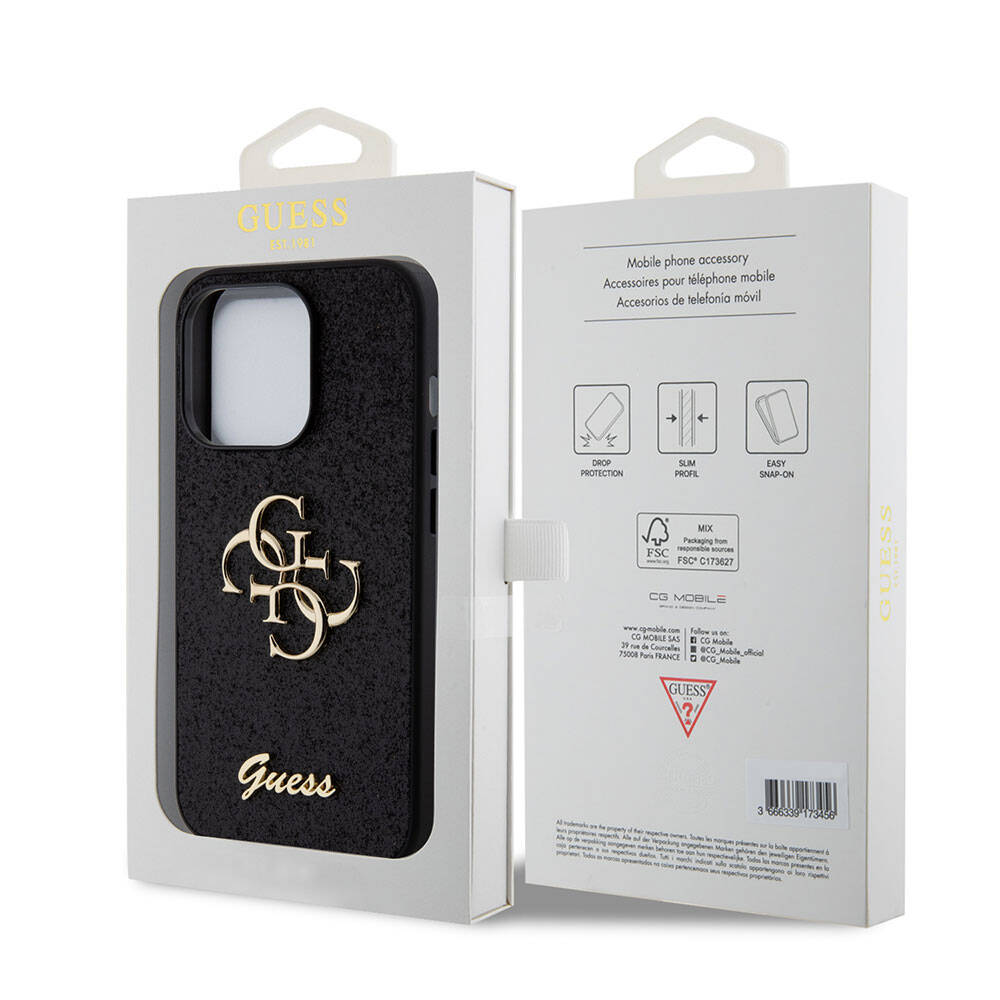 iPhone 15 Pro Kılıf Guess Orijinal Lisanslı 4G Büyük Metal Logolu Glitter Kılıf