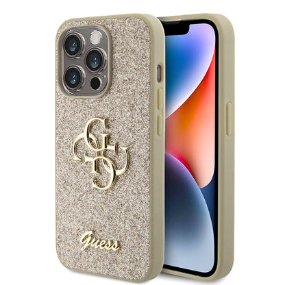 iPhone 15 Pro Kılıf Guess Orijinal Lisanslı 4G Büyük Metal Logolu Glitter Kılıf