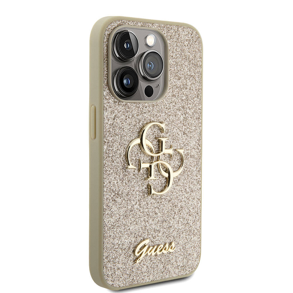 iPhone 15 Pro Kılıf Guess Orijinal Lisanslı 4G Büyük Metal Logolu Glitter Kılıf