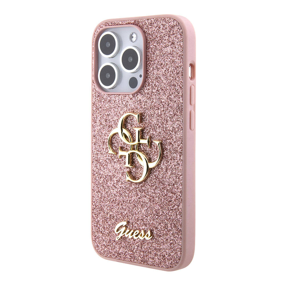 iPhone 15 Pro Kılıf Guess Orijinal Lisanslı 4G Büyük Metal Logolu Glitter Kılıf