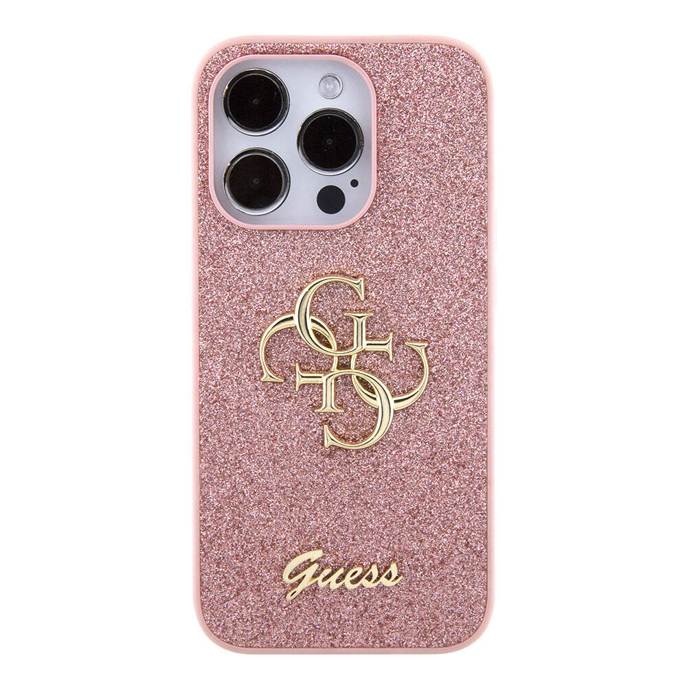 iPhone 15 Pro Kılıf Guess Orijinal Lisanslı 4G Büyük Metal Logolu Glitter Kılıf