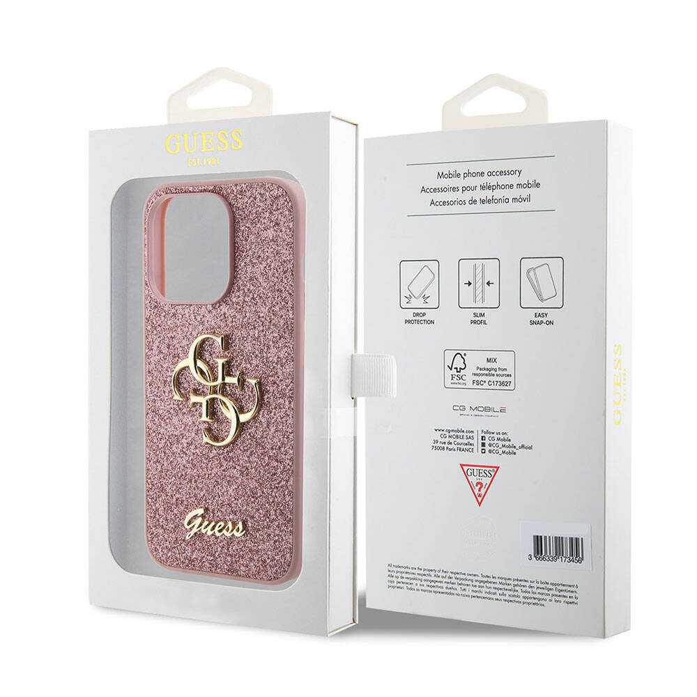 iPhone 15 Pro Kılıf Guess Orijinal Lisanslı 4G Büyük Metal Logolu Glitter Kılıf