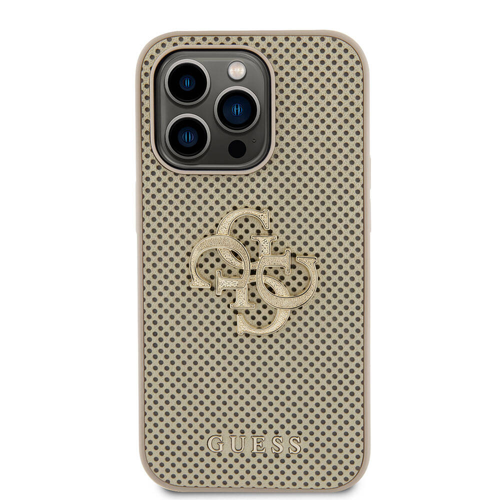 iPhone 15 Pro Kılıf Guess Orijinal Lisanslı Delikli Yazı ve 4G Glitter Büyük Metal Logolu Kılıf