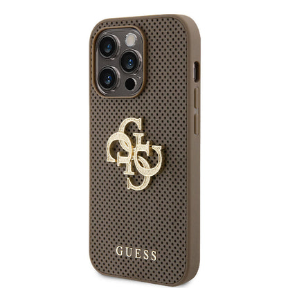 iPhone 15 Pro Kılıf Guess Orijinal Lisanslı Delikli Yazı ve 4G Glitter Büyük Metal Logolu Kılıf