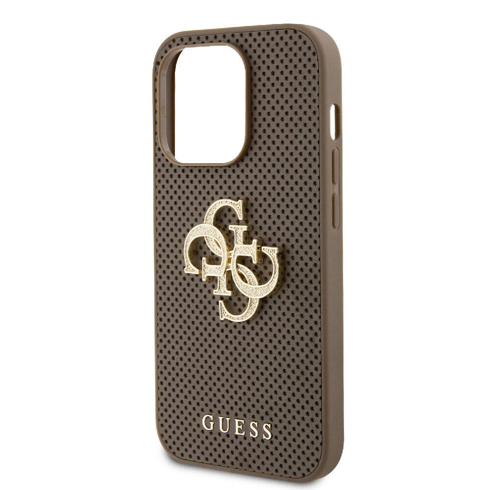 iPhone 15 Pro Kılıf Guess Orijinal Lisanslı Delikli Yazı ve 4G Glitter Büyük Metal Logolu Kılıf