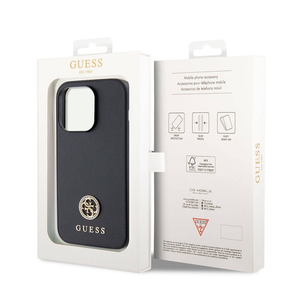 iPhone 15 Pro Kılıf Guess Orijinal Lisanslı Deri 4G Metal Logo Strass Kılıf