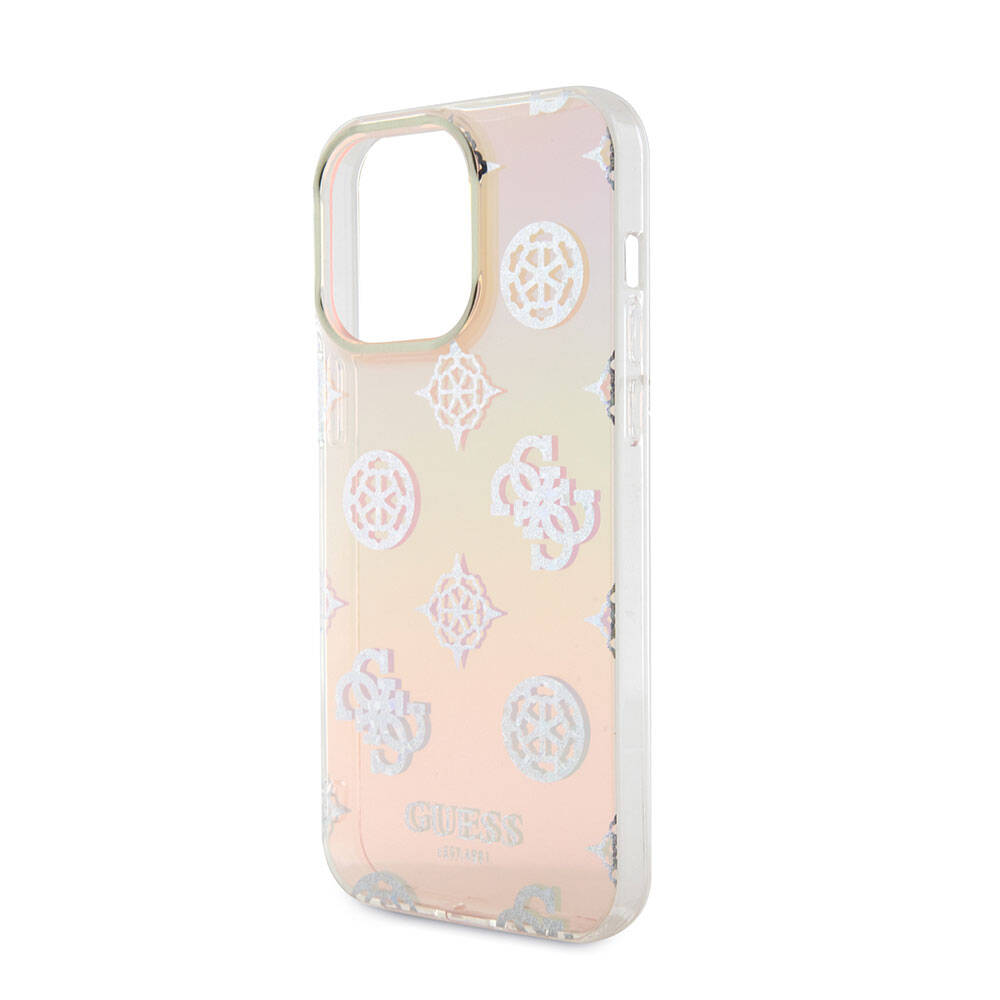 iPhone 15 Pro Kılıf Guess Orijinal Lisanslı Desenli Yazı Logolu Askı İpli Holografik Glitter Peony Kılıf
