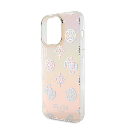 iPhone 15 Pro Kılıf Guess Orijinal Lisanslı Desenli Yazı Logolu Askı İpli Holografik Glitter Peony Kılıf