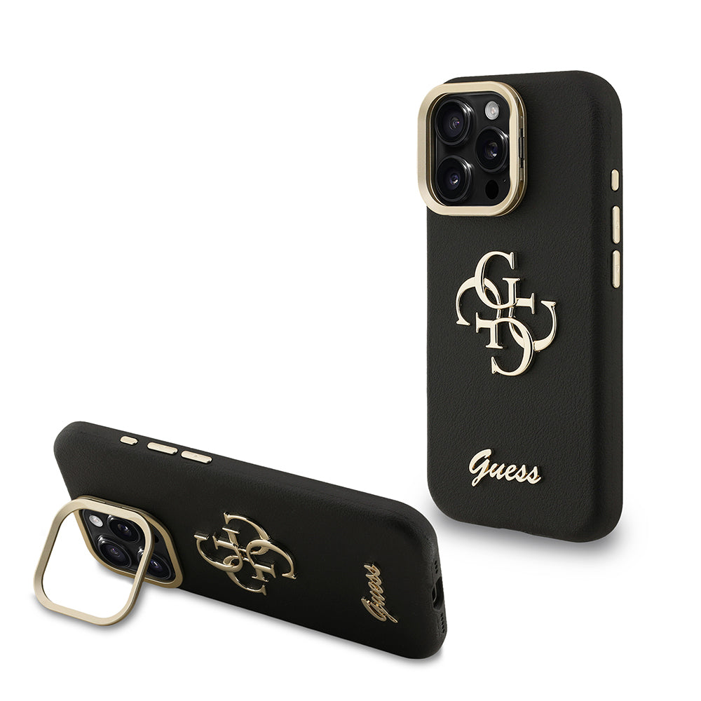 iPhone 15 Pro Kılıf Guess Orijinal Lisanslı Grained Yazı Logolu Kamera Standlı Kılıf