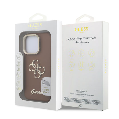 iPhone 15 Pro Kılıf Guess Orijinal Lisanslı Grained Yazı Logolu Kamera Standlı Kılıf