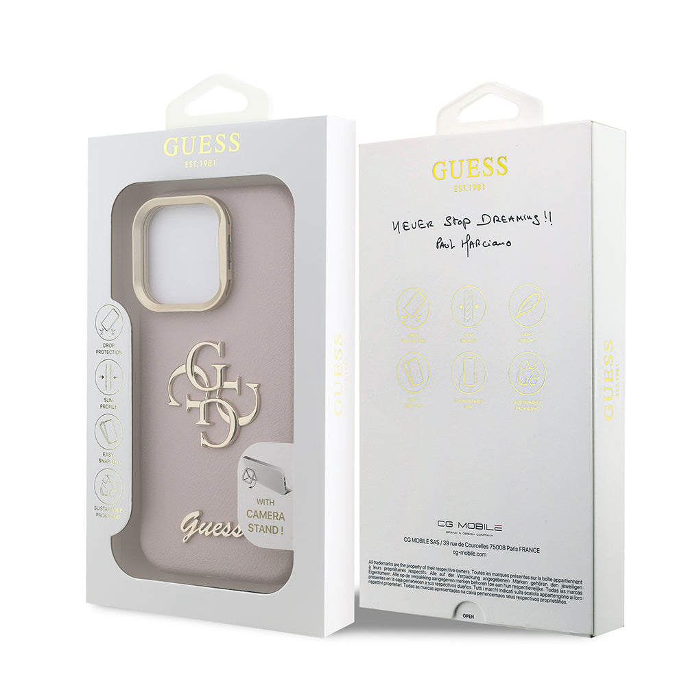 iPhone 15 Pro Kılıf Guess Orijinal Lisanslı Grained Yazı Logolu Kamera Standlı Kılıf