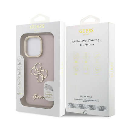 iPhone 15 Pro Kılıf Guess Orijinal Lisanslı Grained Yazı Logolu Kamera Standlı Kılıf