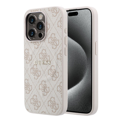 iPhone 15 Pro Kılıf Guess Orijinal Lisanslı M-safe Kabartmalı 4G Desenli Yazı Logolu Kılıf