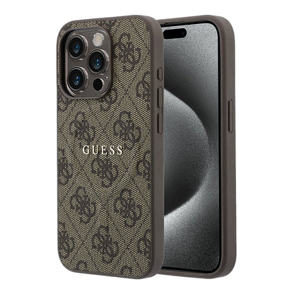 iPhone 15 Pro Kılıf Guess Orijinal Lisanslı M-safe Kabartmalı 4G Desenli Yazı Logolu Kılıf
